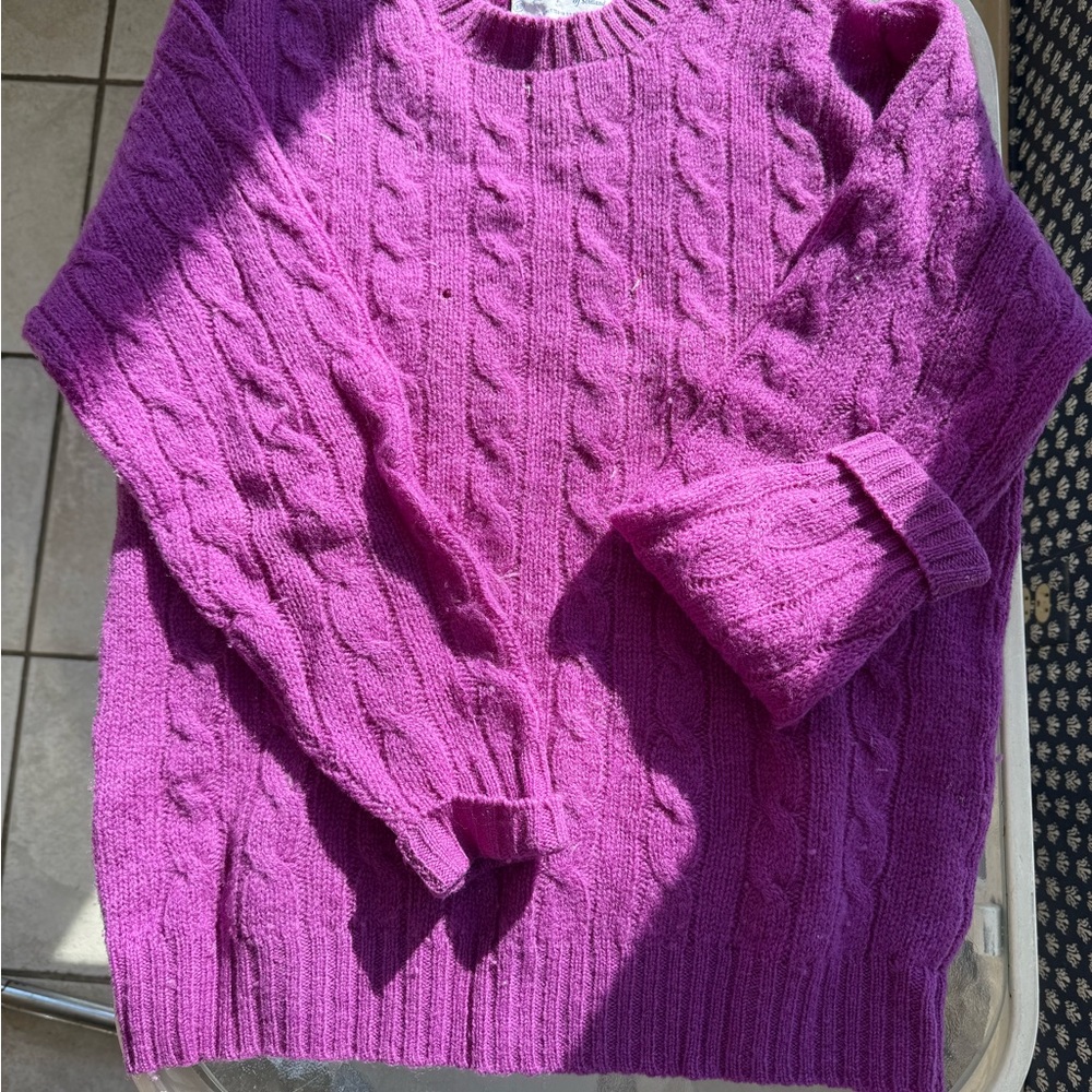 Vintage Deans of Scotland Shetland Wool Cable Knit Sweater - Pink/Purple 38 S